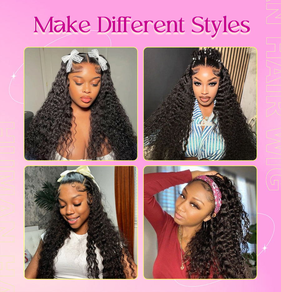 FORGIRLFOREVER 13x6 Deep Wave Wig Natural Color Deep Curly Lace Frontal Human Hair Wigs