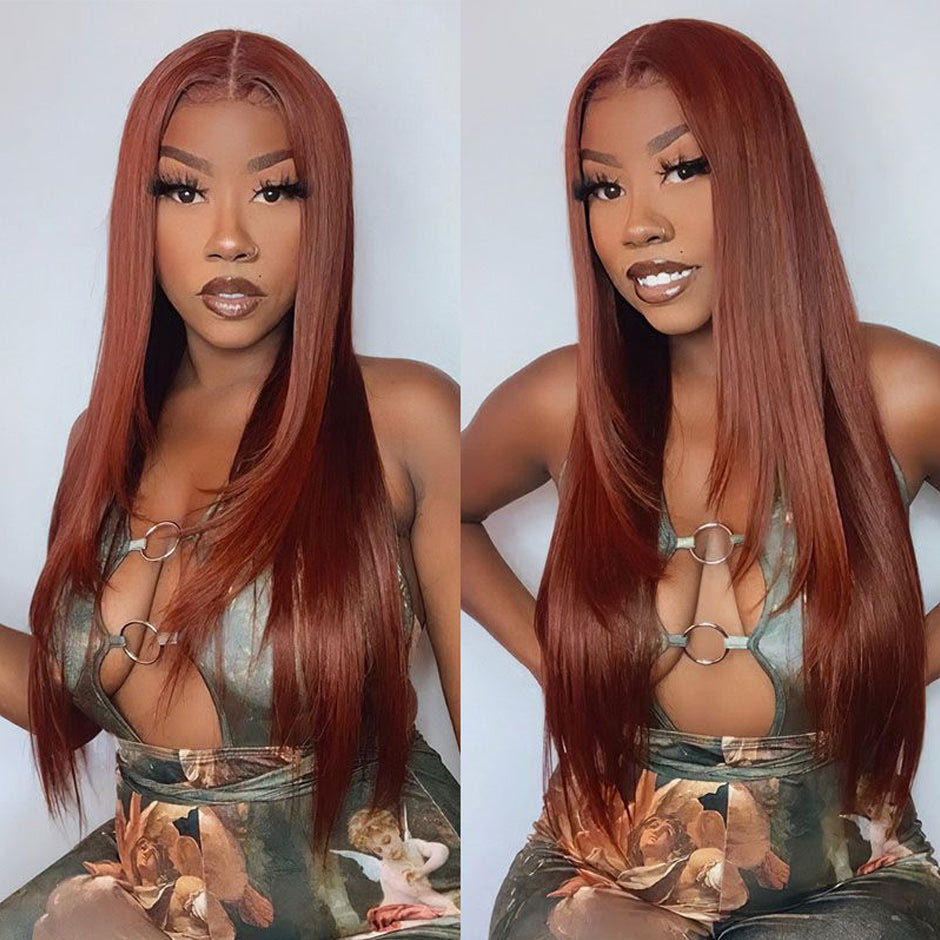 FORGIRLFOREVER Reddish Brown  13x4 Straight Wig Preplucked Lace Front Human Hair Wigs