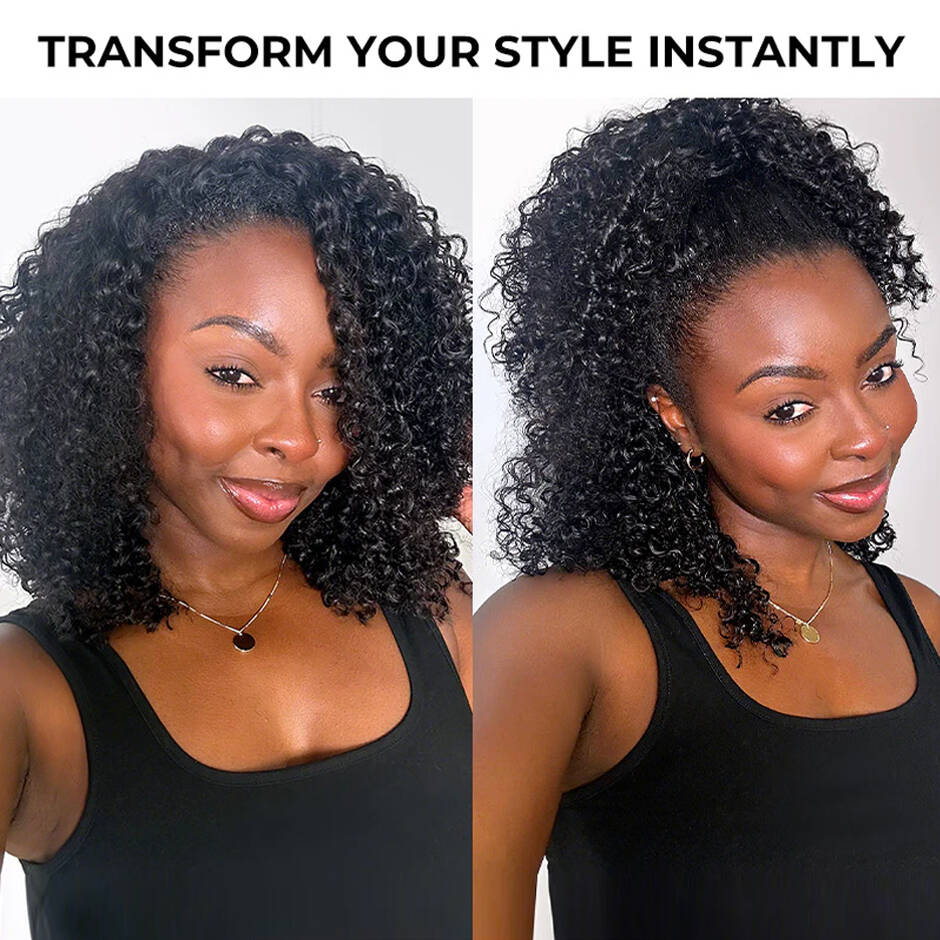 FORGIRLFOREVER Kinky Curly Half Wig with Drawstring No Lace No Glue Human Hair Wigs 180% Density Wear Go Glueless Wig Beginner Friendly Wig
