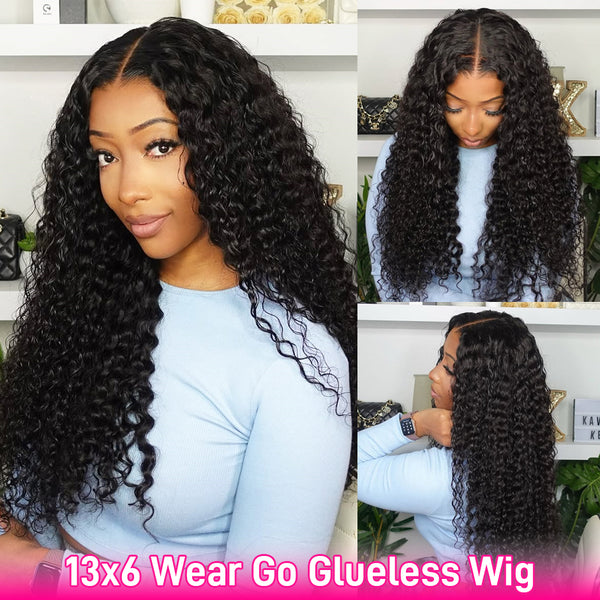 FORGIRLFOREVER 13x6 Wear Go Glueless Wig With Drawstring Quick Install Ear To Ear Water Wave Bleached Knots Pre-Cut Lace Frontal Wig Beginner Friendly