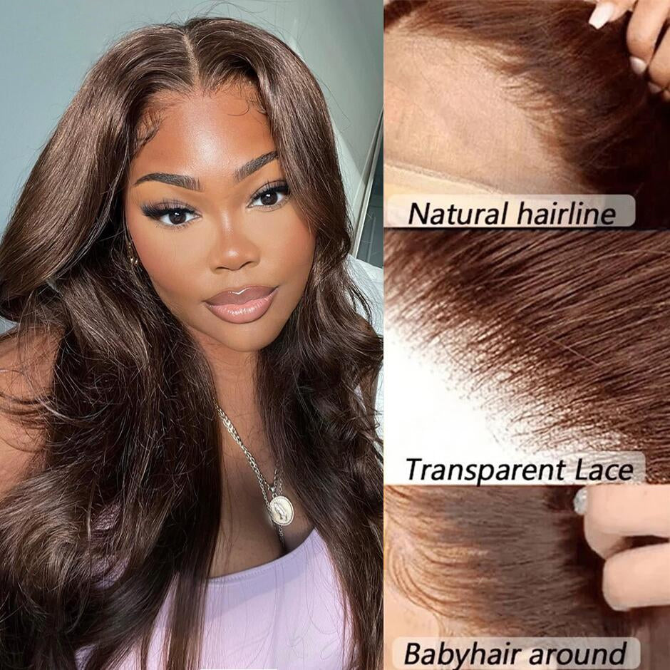 FORGIRLFOREVER Chocolate Brown Straight Wig Preplucked 13x4 Lace Frontal Human Hair Wigs