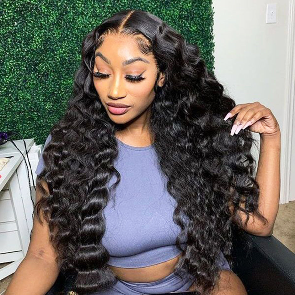 FORGIRLFOREVER 13x6 Loose Deep Lace Frontal Wig Pre-plucked Loose Wave Human Hair Wigs