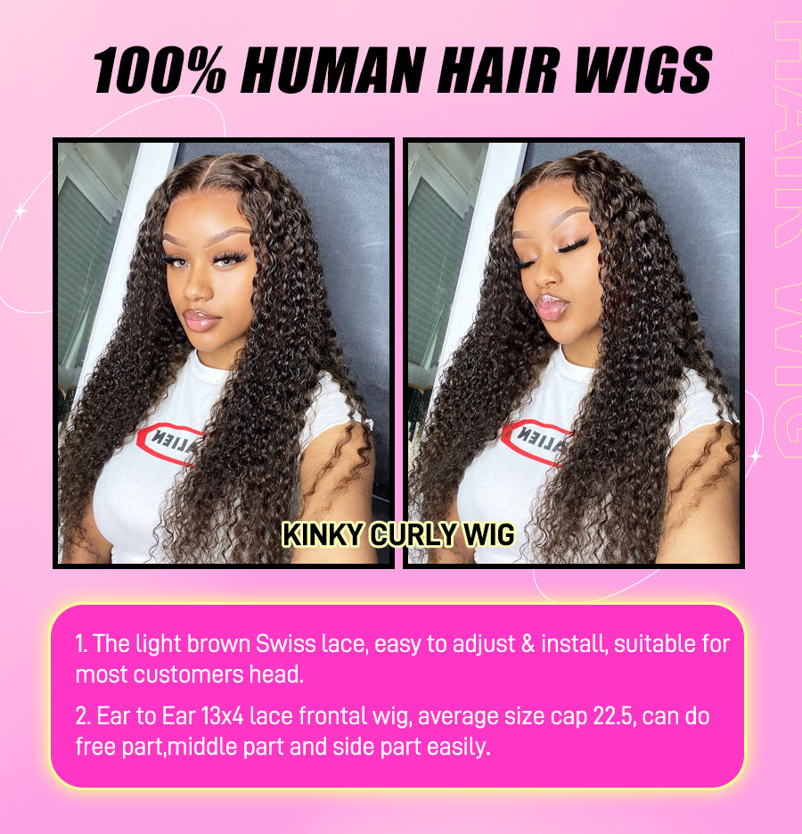 【Black Friday Sale】FORGIRLFOREVER 13x4 Kinky Curly Lace Frontal Wig Pre-plucked Lace Front Human Hair Wigs