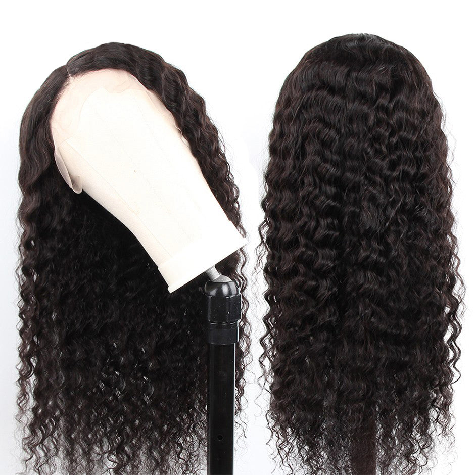 FORGIRLFOREVER 13x6 Deep Wave Wig Natural Color Deep Curly Lace Frontal Human Hair Wigs