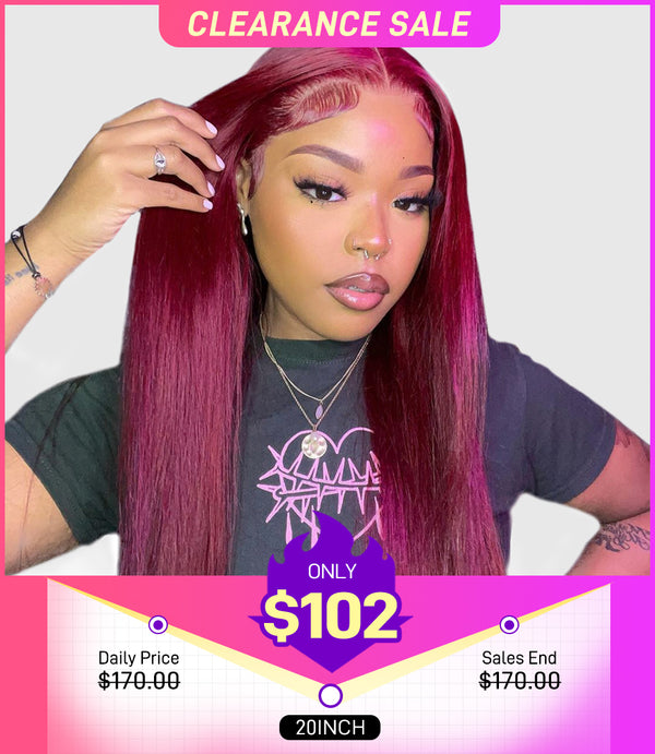 [CLEARANCE SALE] FORGIRLFOREVER 99J Burgundy Straight Wig 6x4 Wear Go Glueless Wig Pre-Plucked Pre-Cut Human Hair Wigs For Women