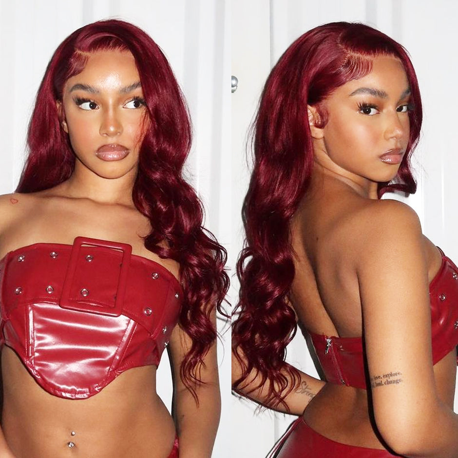 FORGIRLFOREVER 99J Body Wave Wig Burgundy Color 13x4 Human Hair Lace Frontal Wig