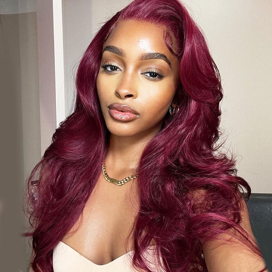 FORGIRLFOREVER 99J Body Wave Wig Burgundy Color 13x4 Human Hair Lace Frontal Wig