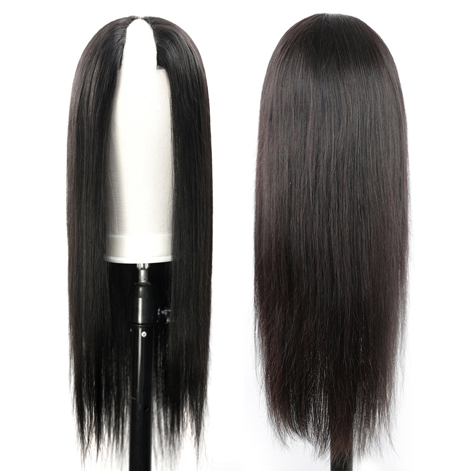 FORGIRLFOREVER V Part Straight Wig 180% Density No Leave Out Human Hair Wigs For Black Women No Lace Wig