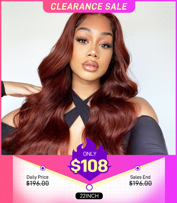 [CLEARANCE SALE] FORGIRLFOREVER #33 Reddish Brown Wig 6x4 Wear Go Body Wave Wig 180% Density Glueless Wig Pre-Cut Human Hair Wigs With Baby Hair