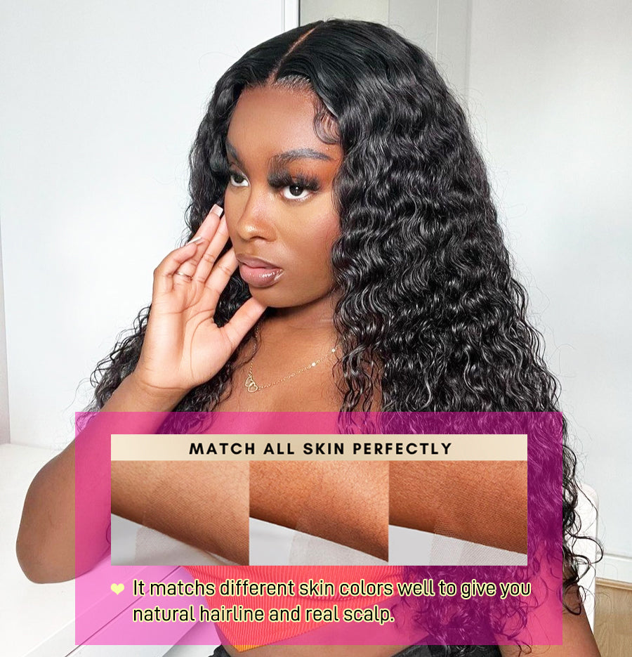FORGIRLFOREVER 13x6 Deep Wave Wig Natural Color Deep Curly Lace Frontal Human Hair Wigs