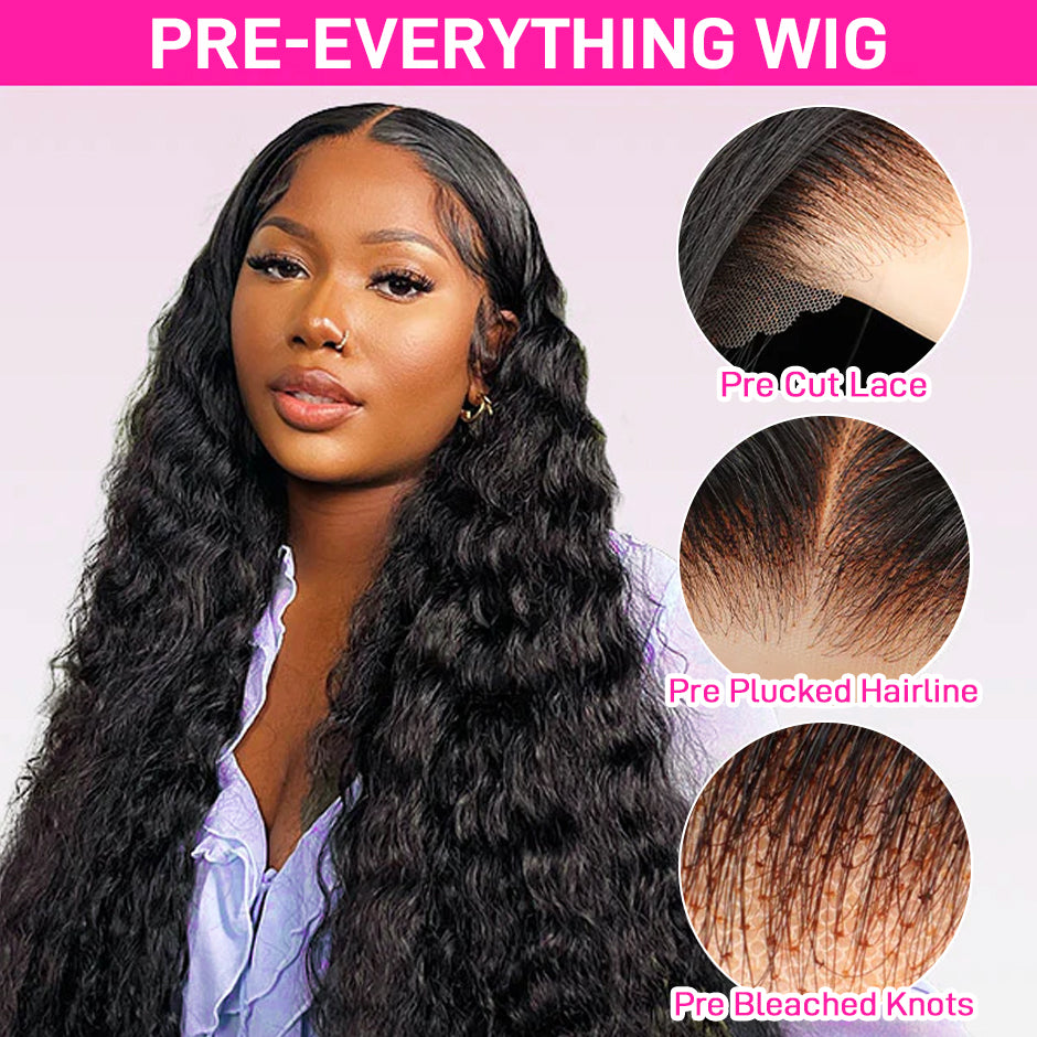 FORGIRL FOREVER 13x6 Wear Go Glueless Wig With Drawstring Quick Easy Install Ear To Ear Water Wave Bleached Knots Pre-Cut Lace Frontal Human Hair Wig Beginner Friendly