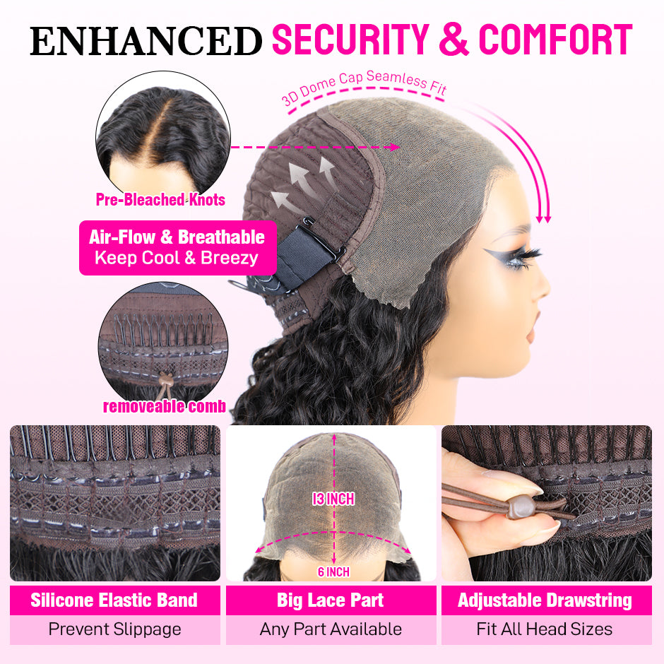FORGIRL FOREVER 13x6 Wear Go Glueless Wig With Drawstring Quick Easy Install Ear To Ear Water Wave Bleached Knots Pre-Cut Lace Frontal Human Hair Wig Beginner Friendly