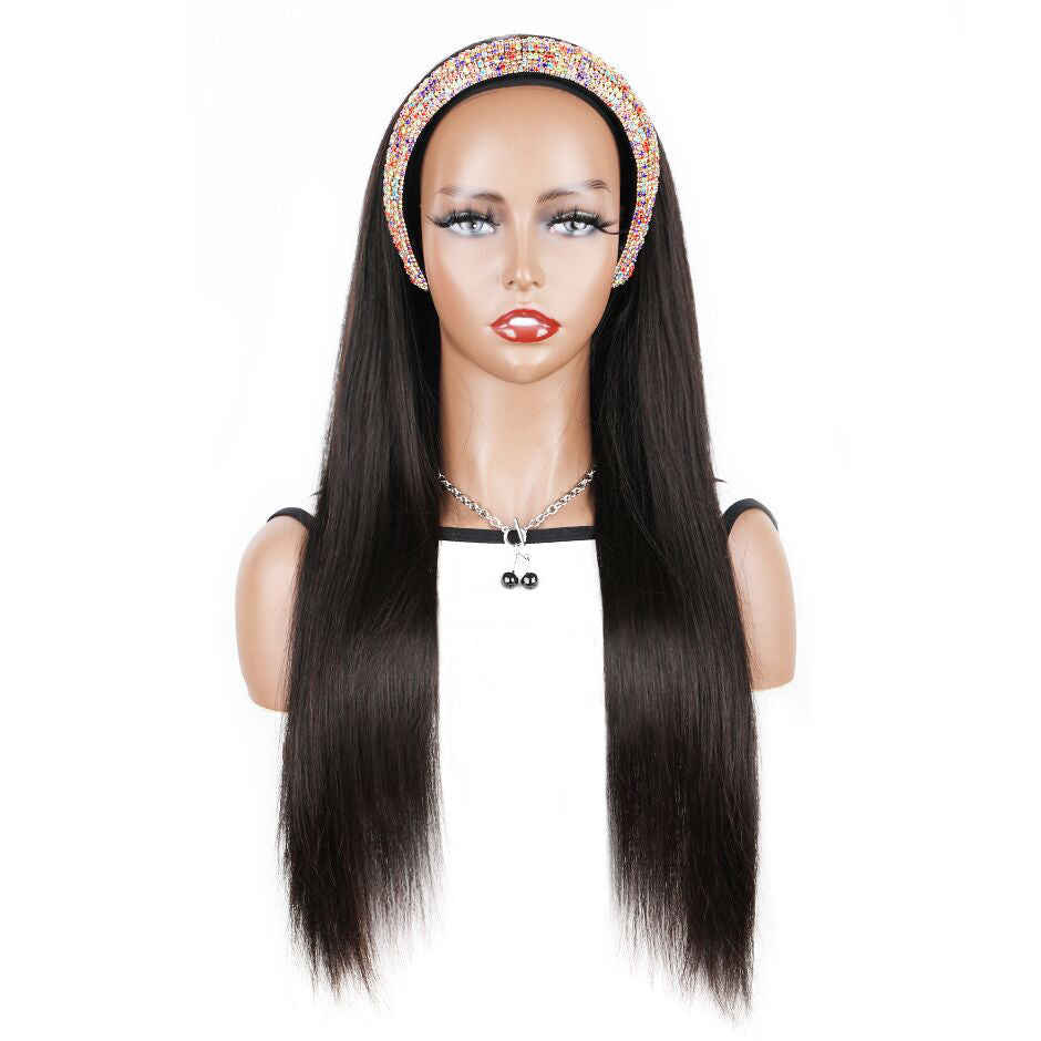 【Clearance Sale】FORGIRLFOREVER Headband Wig 100% Straight Human Hair Wig No Lace Glueless Wig For Women Quick Install Wear Go Wig