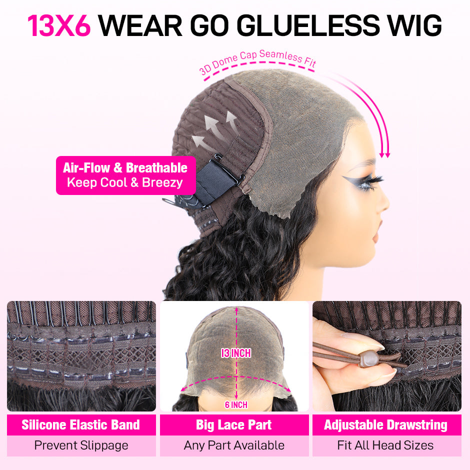 FORGIRL FOREVER 13x6 Wear Go Glueless Wig With Drawstring Quick Easy Install Ear To Ear Water Wave Pre-Cut Lace Frontal Human Hair Wig Beginner Friendly