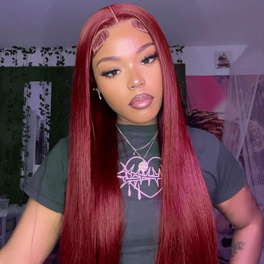 99J Bourgogne Couleur Droite Perruque 13x4 Dentelle Frontale Perruques de Cheveux Humains