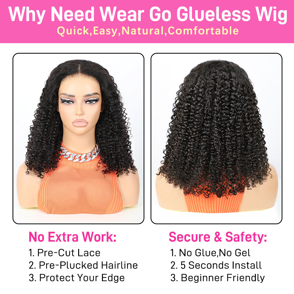 FORGIRLFOREVER 6X4 Wear Go Glueless Wig 5 Seconds Quick Install Pre-Cut Kinky Curly Human Hair Wig Beginner Friendly