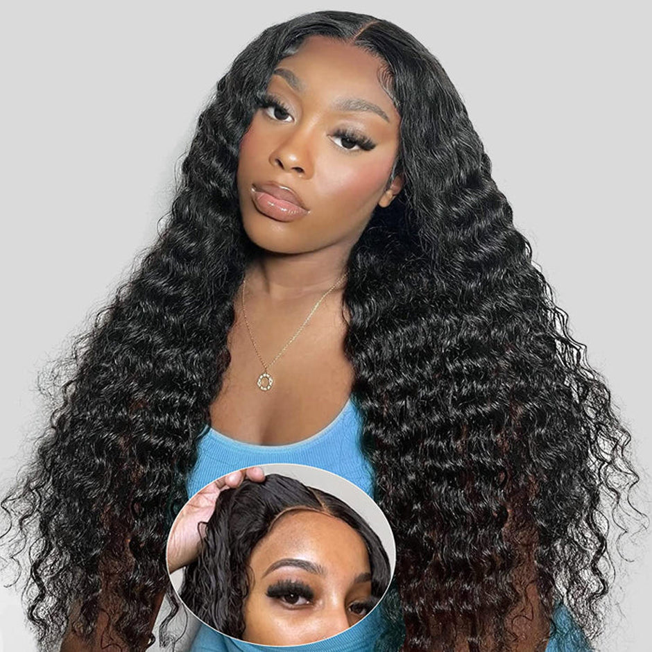 FORGIRLFOREVER Deep Wave Human Hair Wigs 9x6 Wear Go Glueless Wig Pre-plucked Deep Curly Lace Frontal Wig