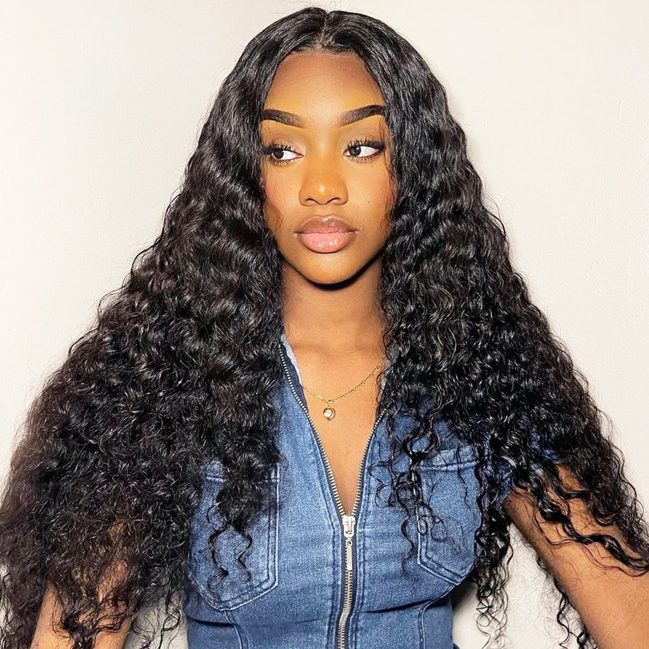 FORGIRLFOREVER 13x6 Deep Wave Wig Natural Color Deep Curly Lace Frontal Human Hair Wigs