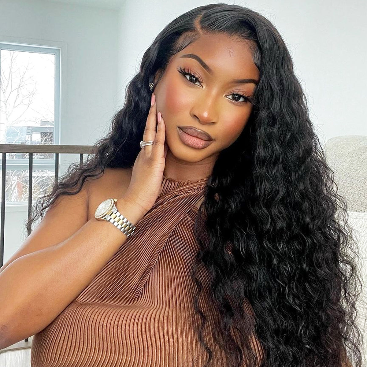 FORGIRLFOREVER 13x6 Water Wave Lace Frontal Wig With Baby Hair Preplucked Human Hair Wigs