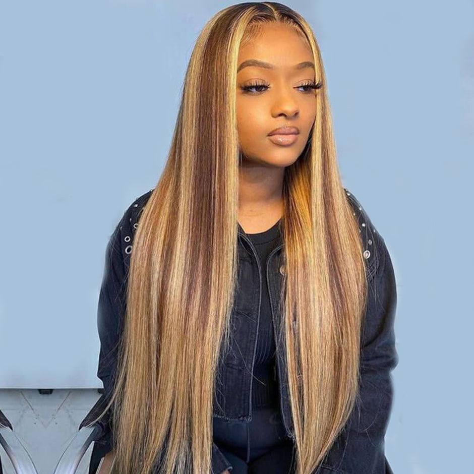 FORGIRLFOREVER 4/27 Highlight Wig 13x4 Straight Lace Front Wig Pre-Plucked Human Hair Wigs