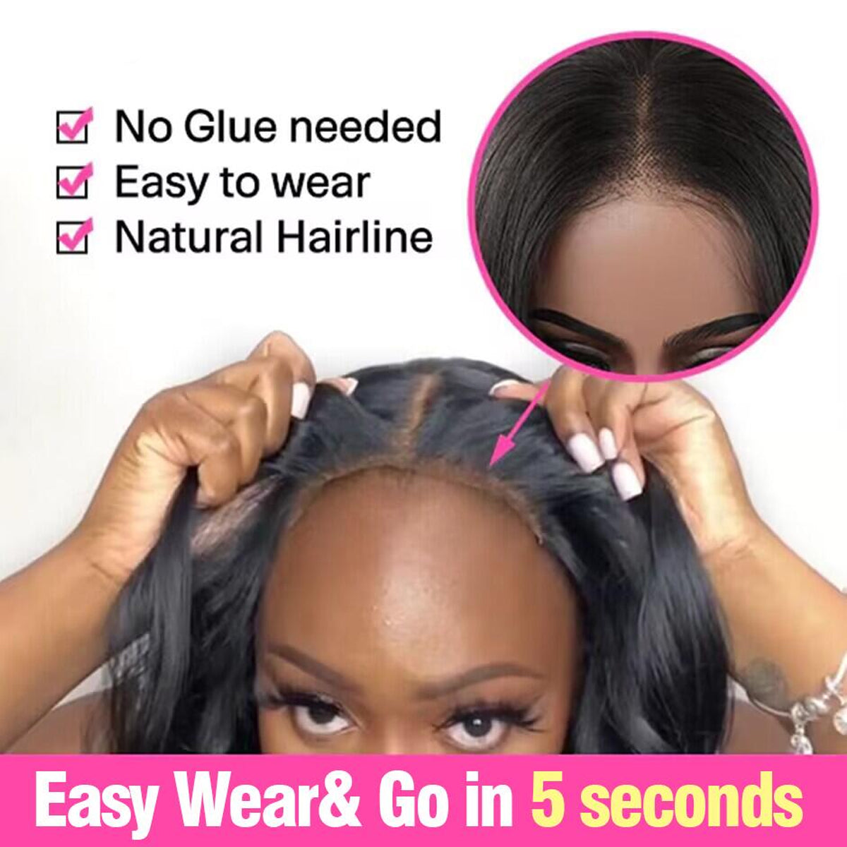 Wear Go Body Wave Wig Perruques de cheveux humains sans colle pré-plumées Perruque en dentelle pré-coupée Débutant amical