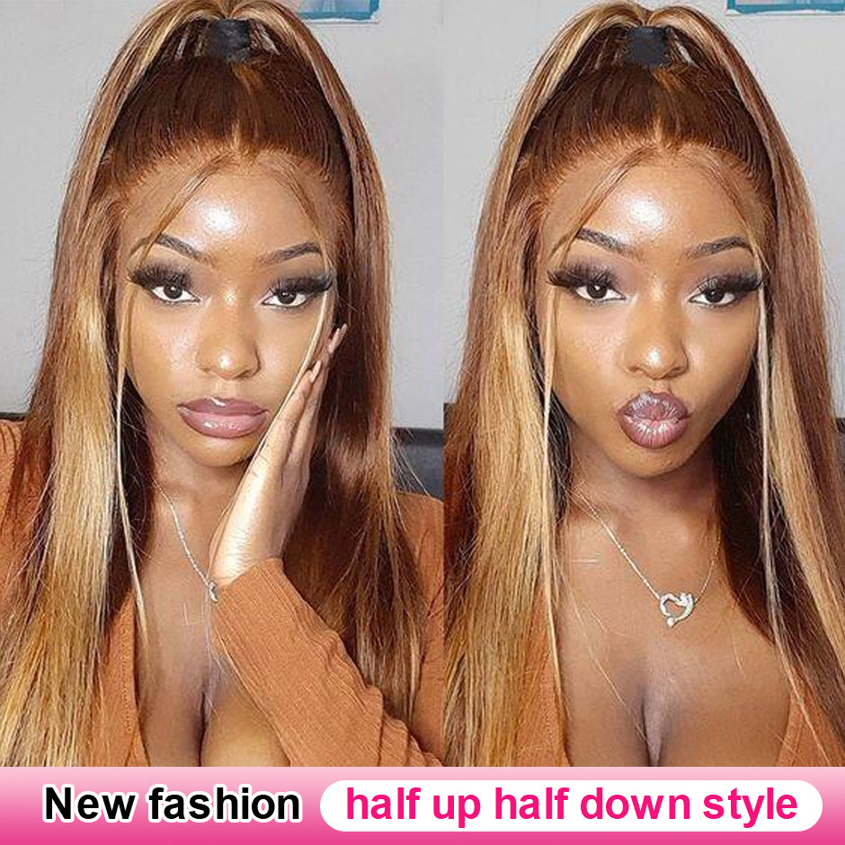 FORGIRLFOREVER 4/27 Highlight Wig 13x4 Straight Lace Front Wig Pre-Plucked Human Hair Wigs