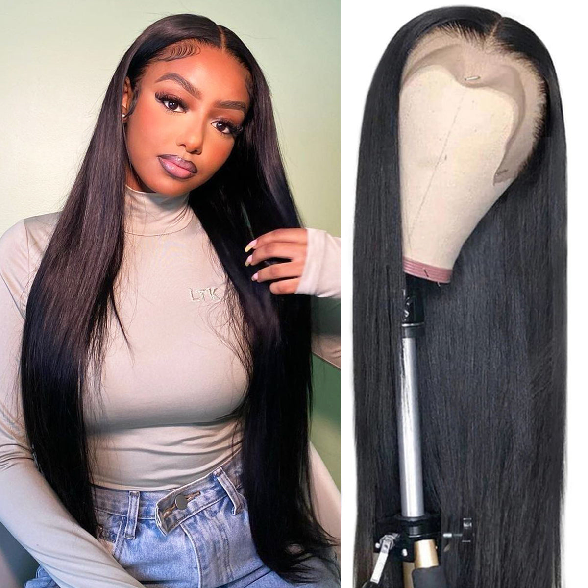 FORGIRLFOREVER Pre-bleached Knots Straight Wig With Baby Hair 13x4 Lace Frontal Human Hair Wigs