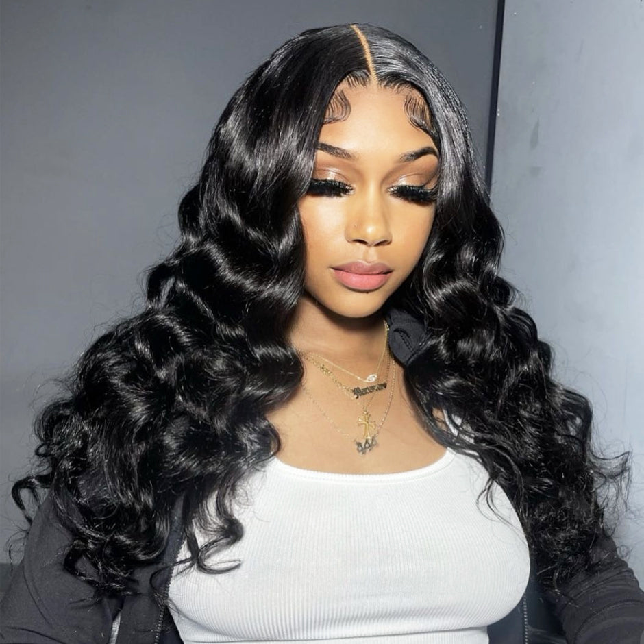 FORGIRLFOREVER 13x4 Loose Deep Wave Wig Preplucked Loose Deep Lace Frontal Human Hair Wigs
