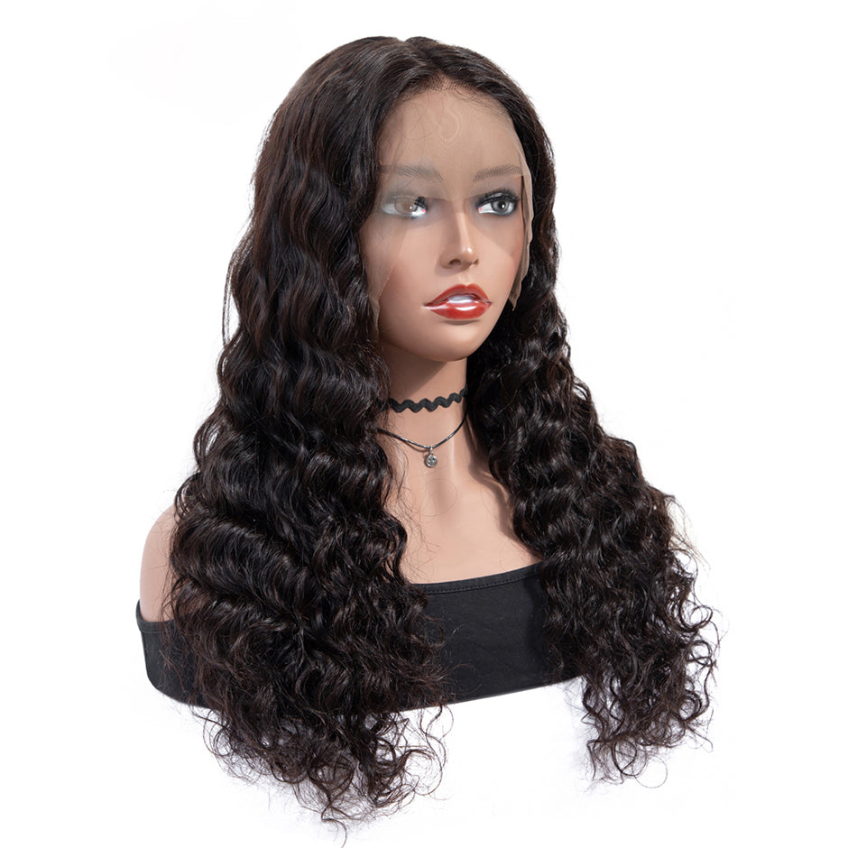 FORGIRLFOREVER 13x4 Loose Deep Wave Wig Preplucked Loose Deep Lace Frontal Human Hair Wigs