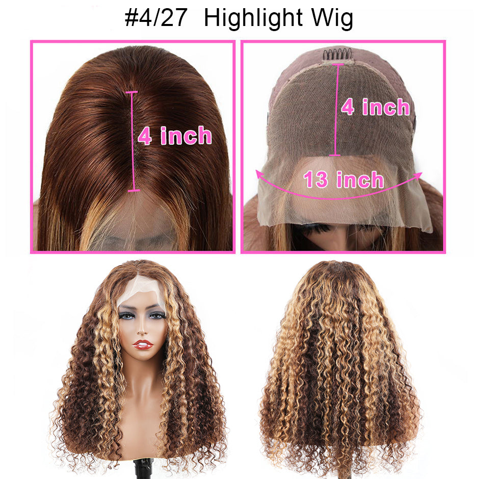 FORGIRLFOREVER Water Wave Highlight Wig 4/27 Color 13x4 Human Hair Lace Frontal Wig For Women