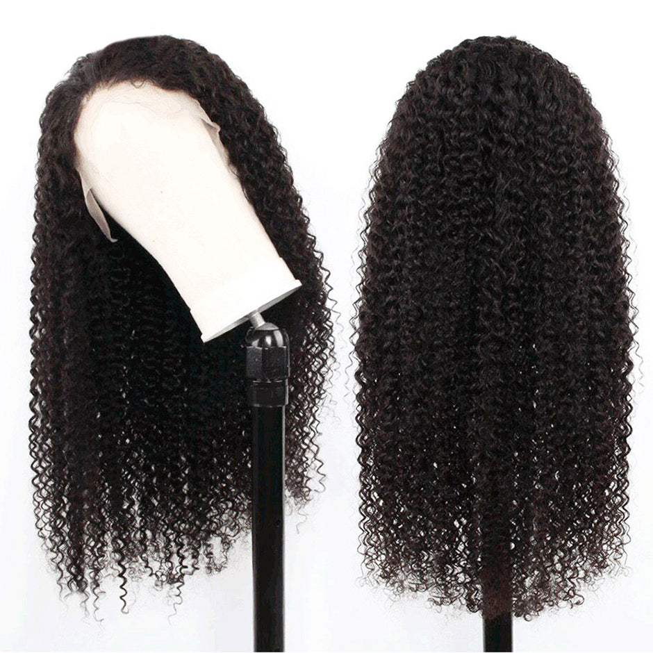 FORGIRLFOREVER Pre-bleached knots Kinky Curly Wig Pre-plucked Natural Color 13x4 Lace Front Human Hair Wigs