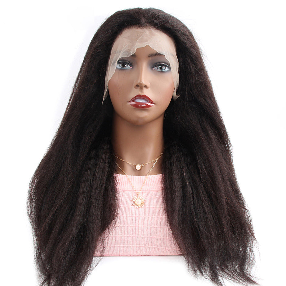 FORGIRLFOREVER 13x4 Lace Frontal Wig Preplucked Kinky Straight Yaki Straight Human Hair Wigs