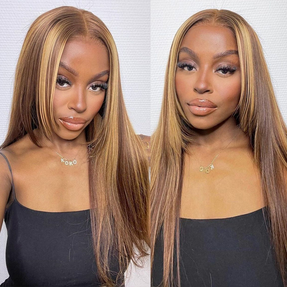 FORGIRLFOREVER 4/27 Highlight Wig 13x4 Straight Lace Front Wig Pre-Plucked Human Hair Wigs