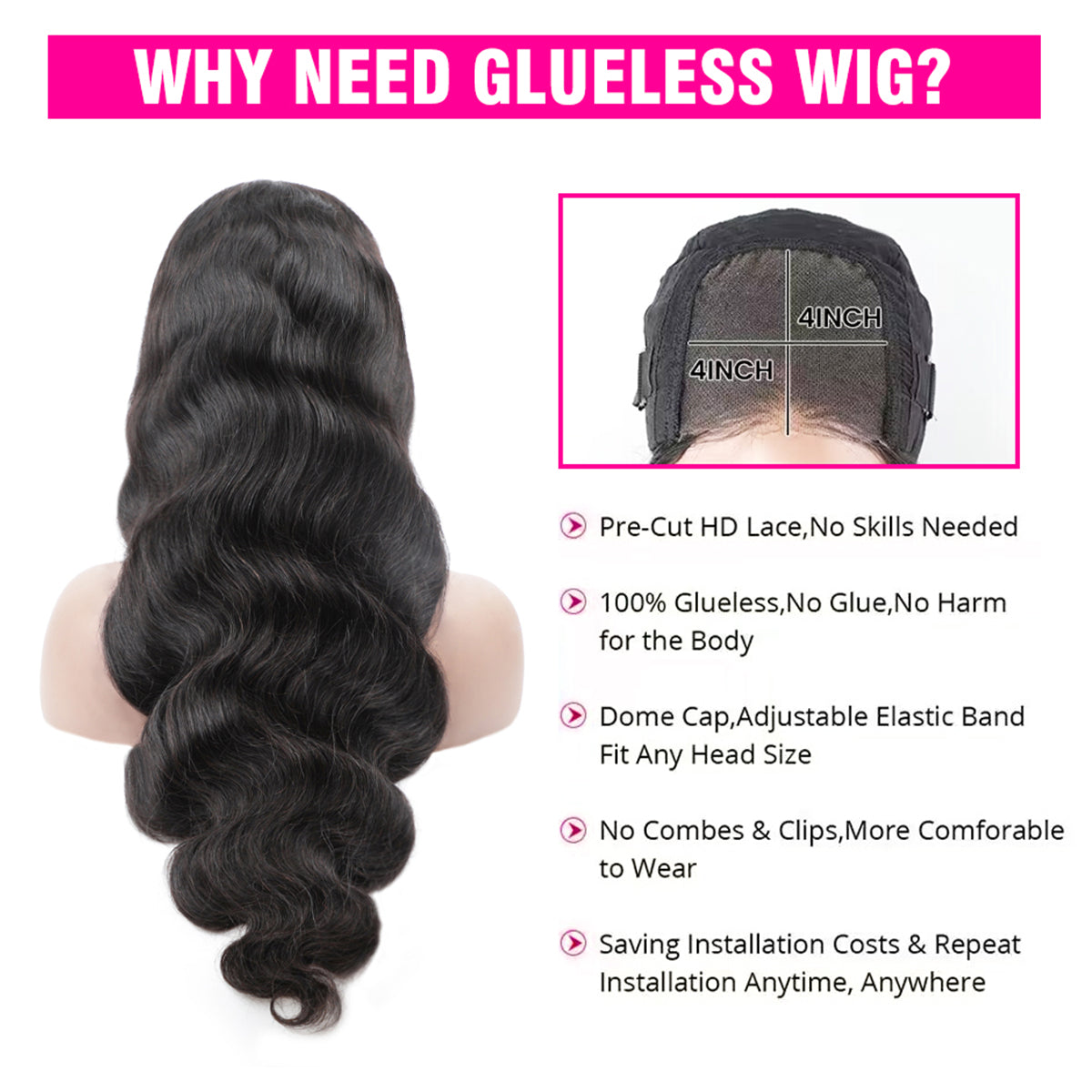 FORGIRLFOREVER Wear Go Body Wave Wig Pre-plucked Glueless Human Hair Wigs Pre-Cut Lace Wig Beginner Friendly