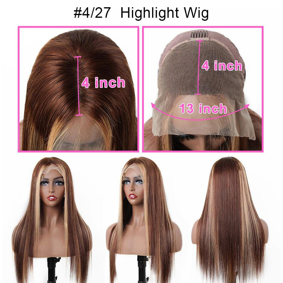 FORGIRLFOREVER 4/27 Highlight Wig 13x4 Straight Lace Front Wig Pre-Plucked Human Hair Wigs